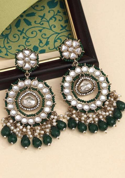 Green Kundan And Pearl Earrings