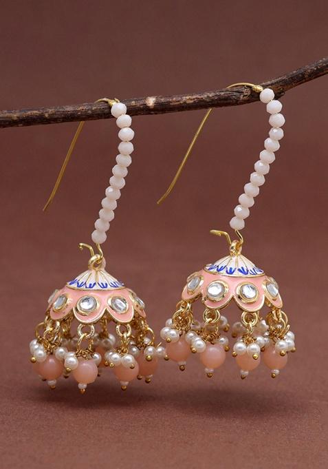 Peach Glass Stone And Bead Earrings