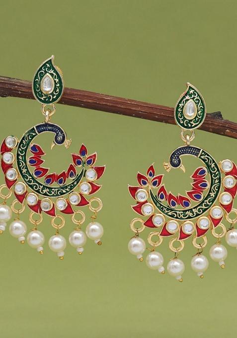 Red Kundan And Bead Earrings