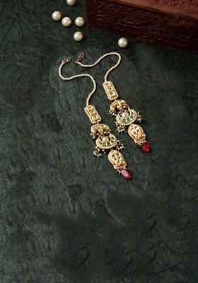 Green Gold Plated Kundan Pearl Drop Earrings