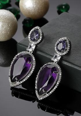 Purple And Silver Plated American Diamond Natural Stone Drop Earrings