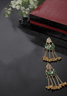 Green Gold Plated Kundan American Diamond Drop Earrings