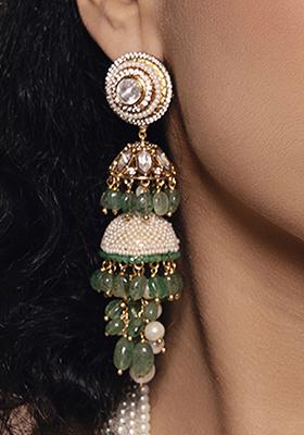 Gold Plated Polki Pearl Chandbali Earrings
