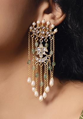 Gold Plated Polki Pearl Dangler Earrings