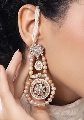 Gold Plated Polki Pearl Dangler Earrings