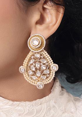 Gold Plated Polki Pearl Chandbali Earrings