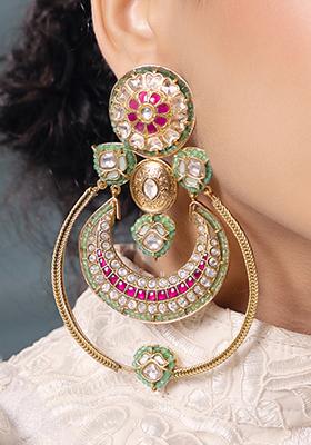 Gold Plated Polki Pearl Dangler Earrings