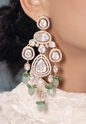 Gold Plated Polki Pearl Dangler Earrings