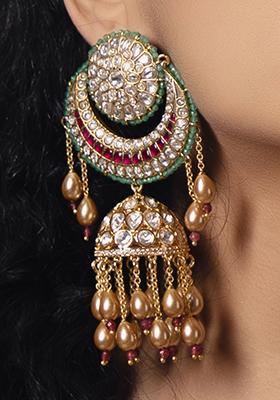 Gold Plated Polki Pearl Dangler Earrings