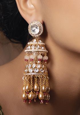 Gold Plated Polki Pearl Dangler Earrings