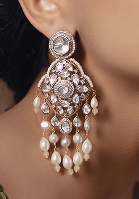 Gold Plated Polki Pearl Dangler Earrings