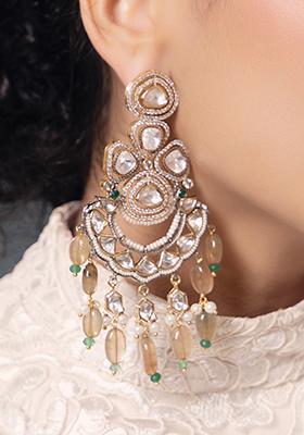 Gold Plated Polki Pearl Chandbali Earrings