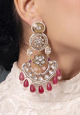 Gold Plated Polki Pearl Dangler Earrings