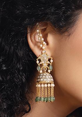 Gold Plated Polki Pearl Dangler Earrings