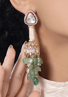 Gold Plated Polki Pearl Chandbali Earrings