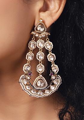 Gold Plated Polki Pearl Chandbali Earrings