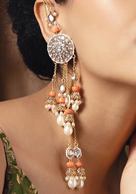 Gold Plated Polki Pearl Dangler Earrings