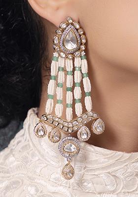 Gold Plated Polki Pearl Chandbali Earrings