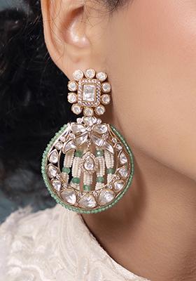 Gold Plated Polki Pearl Dangler Earrings