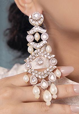 Gold Plated Polki Pearl Dangler Earrings