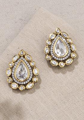 Gold Plated Gilded Polki Pearl Studs Earrings