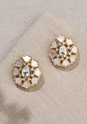 Gold Plated White Studs Earrings