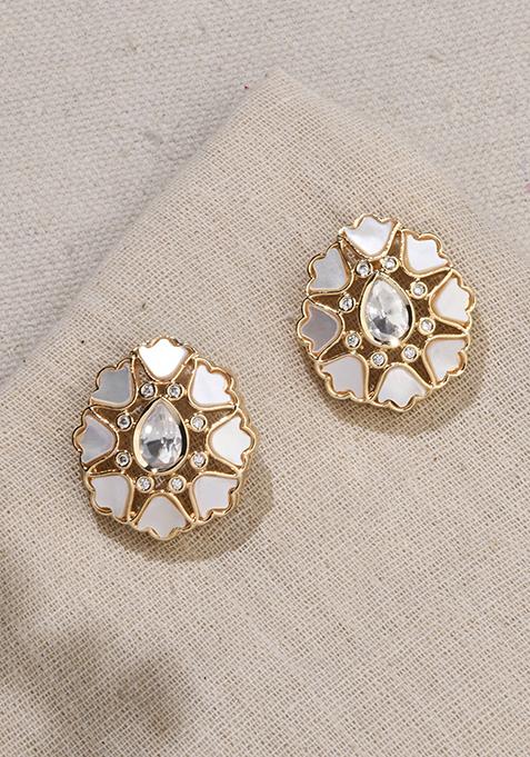Gold Plated White Studs Earrings