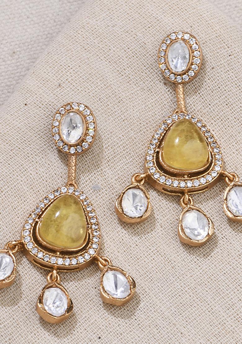 Gold Plated Yellow Polki Studs Earrings - Indya