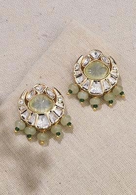 Gold Plated Sage Stone Polki Dangler Earrings