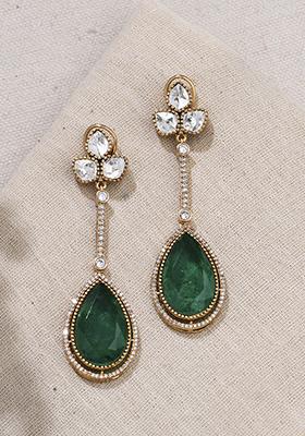 Gold Plated Green Verdant Stone Studs Earrings
