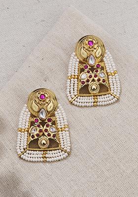 Gold Plated Golden Pearl Studs Earrings