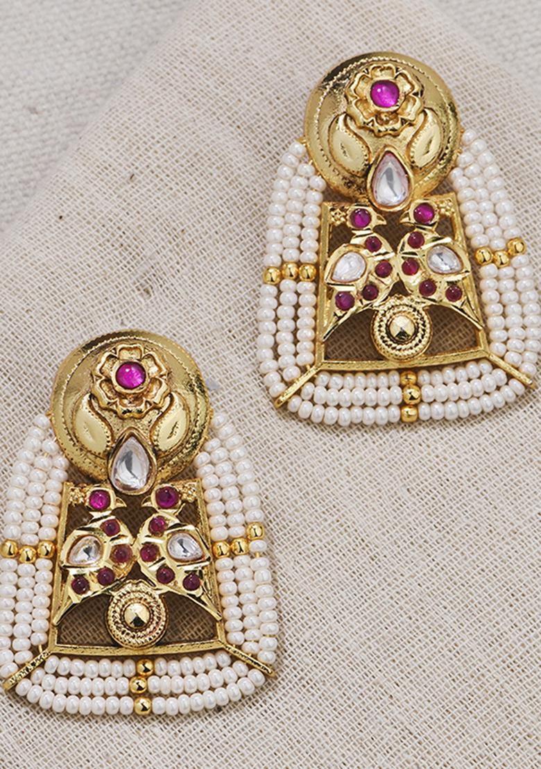 Gold Plated Golden Pearl Studs Earrings - Indya