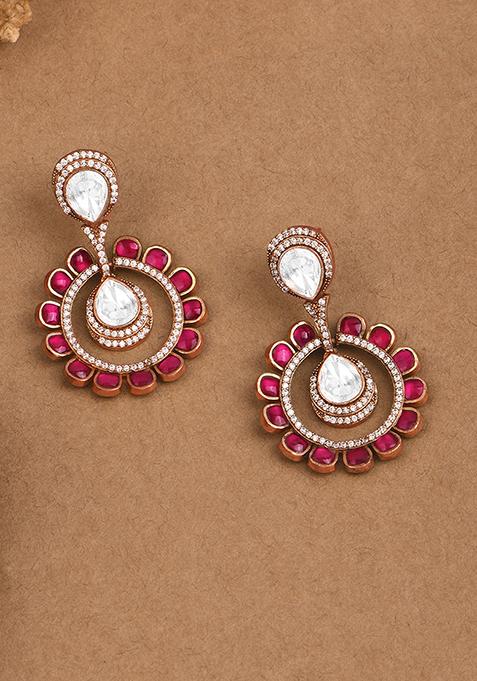 Crimson Red Halo Polki Earrings