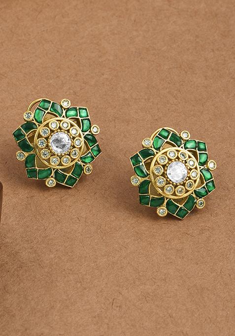 Emerald Green Starburst Stud Earrings