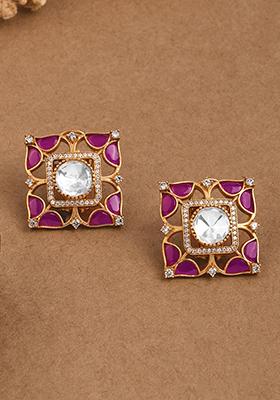 Rosy Pink Square Elegance Studs Earrings