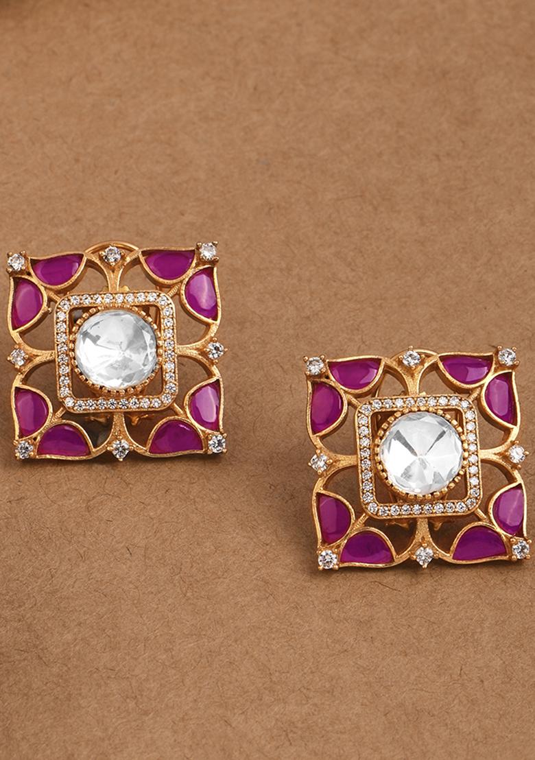 Rosy Pink Square Elegance Studs Earrings