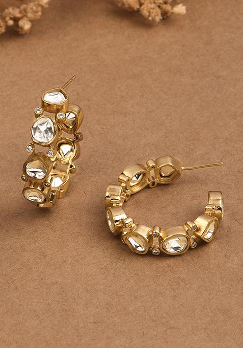 Golden Luminous Half Hoop Polki Earrings