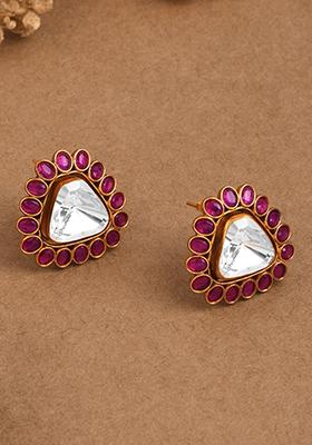 Pink Edge Triangle Polki Stud Earrings