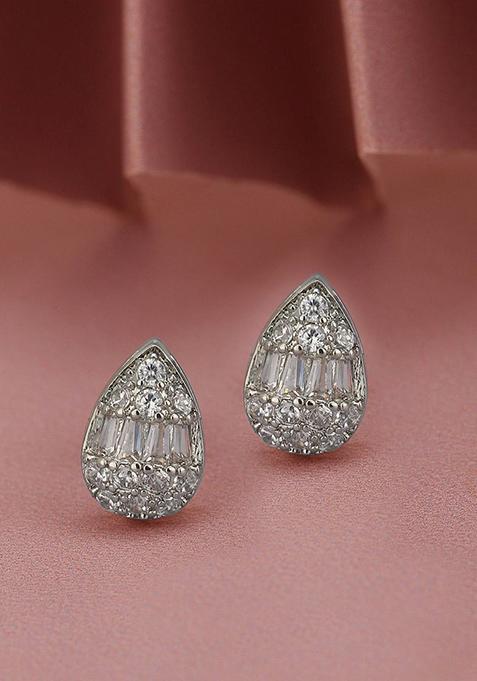Silver Plated CZ Tear Earrings