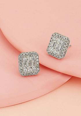 Silver Plated CZ Square Earrings
