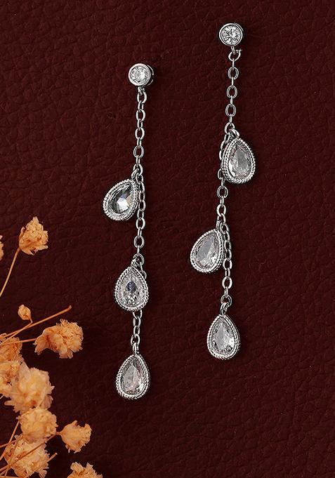 Silver Plated Cz Stone Earrings