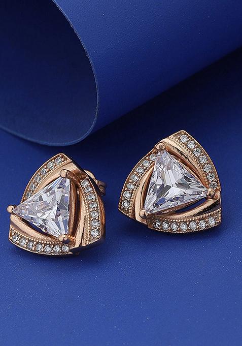 Rose Gold Plated Triangular Stud Earrings