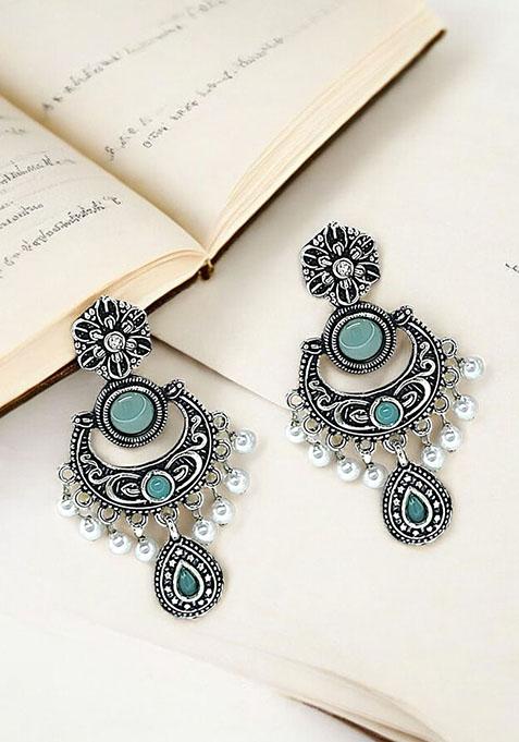 Silver Oxidized Chandbali Drop Earrings