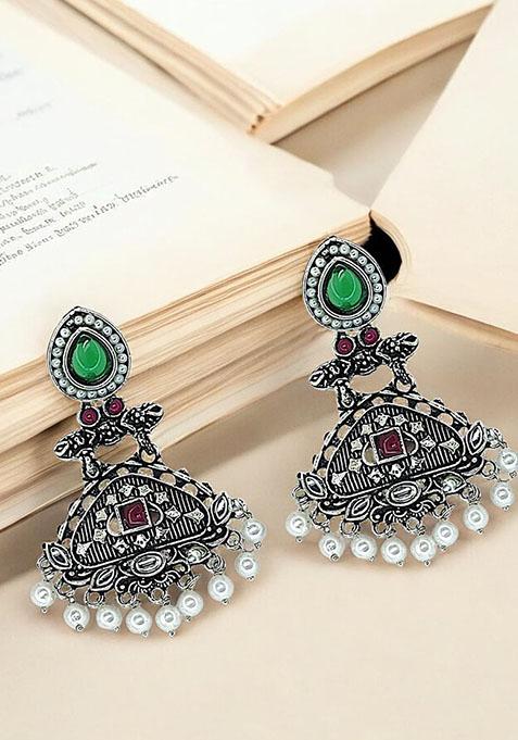 Silver Oxidized Drop Earrings
