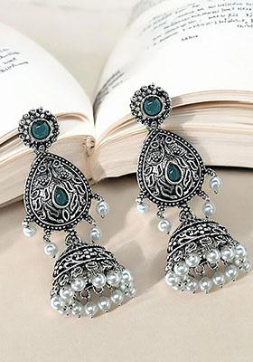 Silver Oxidized Drop Jhumka Earrings