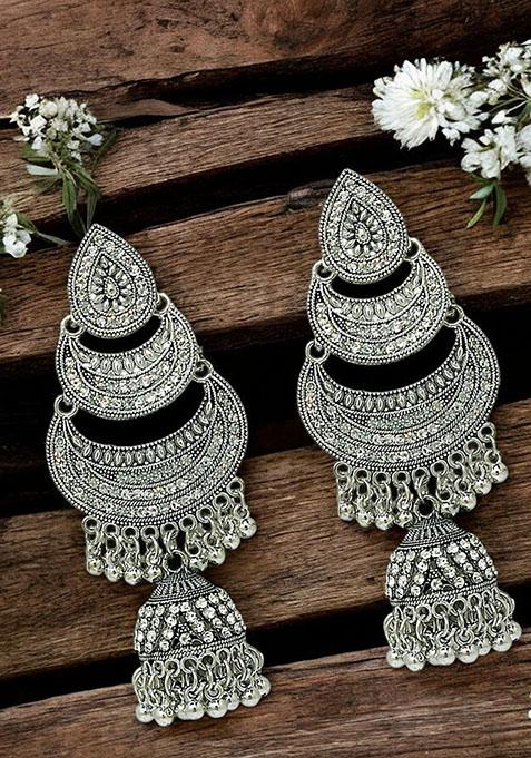 Silver Oxidized Chandbali Drop Earrings