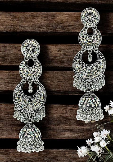 Silver Oxidized Chandbali Drop Earrings