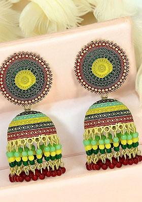 Gold Plated Meenakari Bead Jhumka Earrings