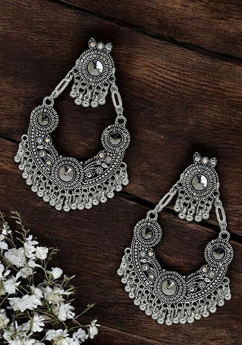 Silver Oxidized Drop Earrings