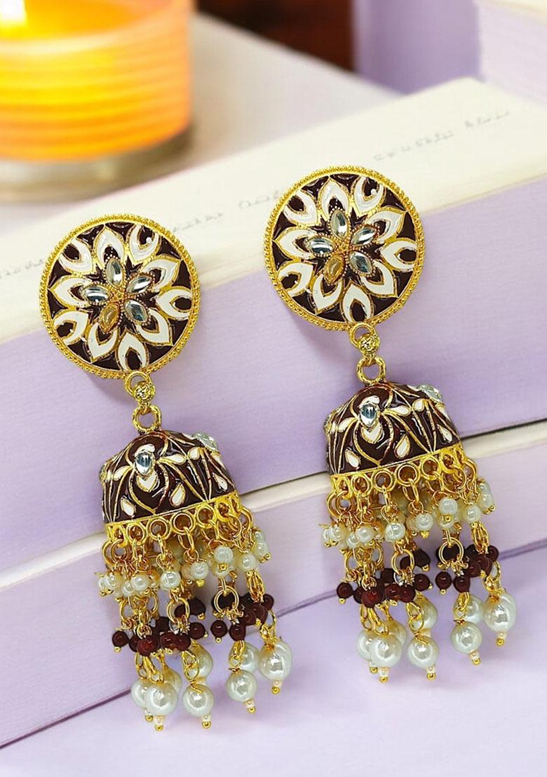 Gold Plated Floral Bead Jhumka Earrings